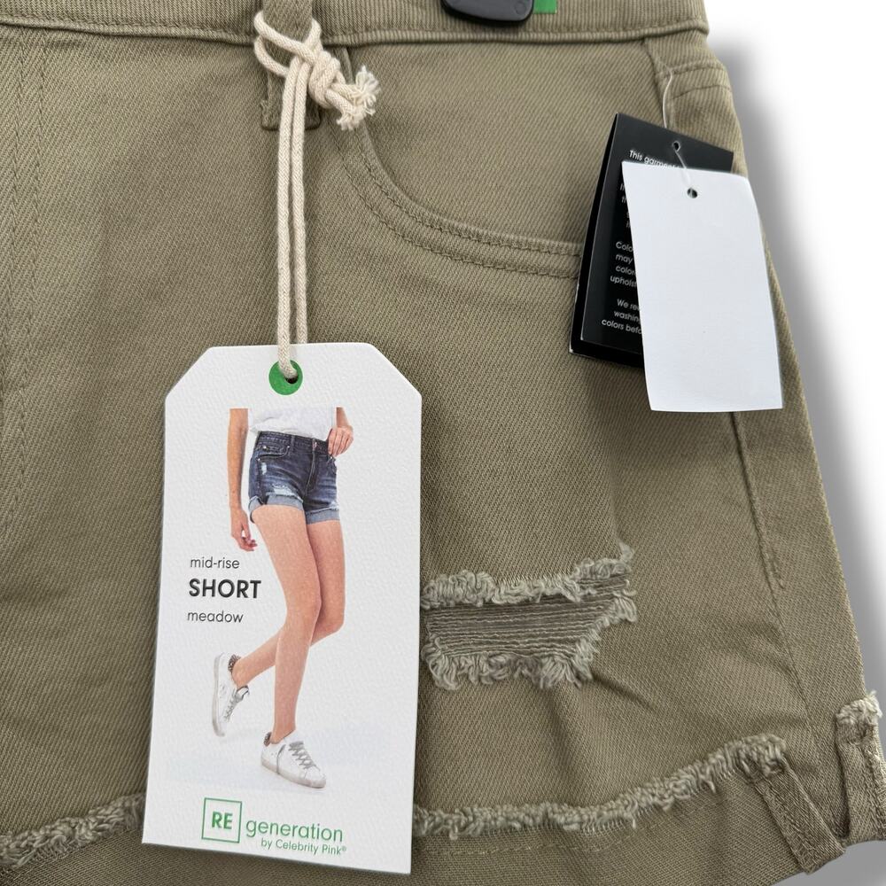NEW Celebrity Pink Regeneration Green Shorts Size 13 / 31 Distressed Frayed NWT - Picture 6 of 7